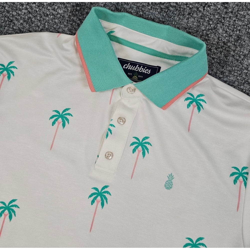 Chubbies Palm Tree Polo Shirt Tropical Golf Casual Short Sleeve Medium Golf‎ Tee